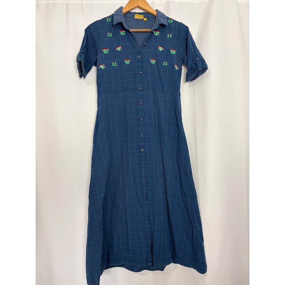 Ateesa Vintage Cactus Embroidered Midi Shirt Dress Womens Small Western Boho